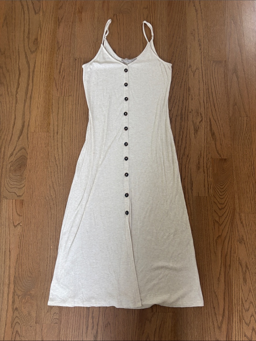 LOFT Cream Button-Front Ribbed Midi Dress